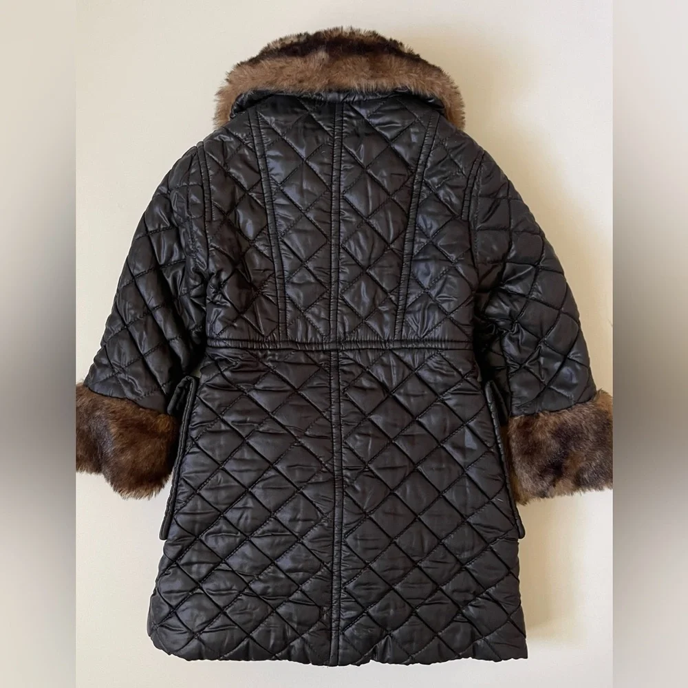 Junior Gaultier Girls’ Black Quilted Winter Jacket with Faux Fur Trim - 4Y
